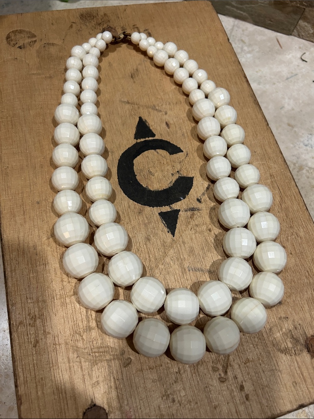 vintage mid-century double-strand multi-faceted bead necklace